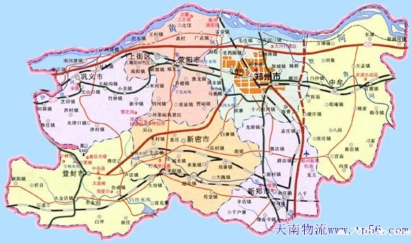 东莞到郑州市物流地图