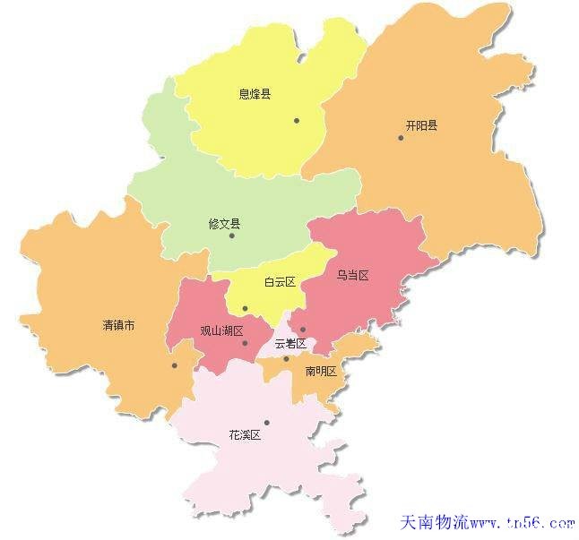 东莞到贵阳市物流地图