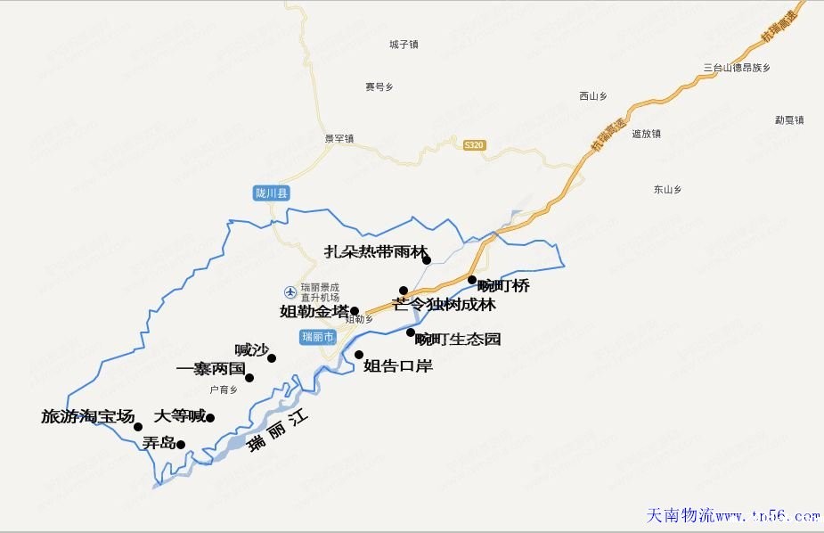 东莞到瑞丽市物流地图